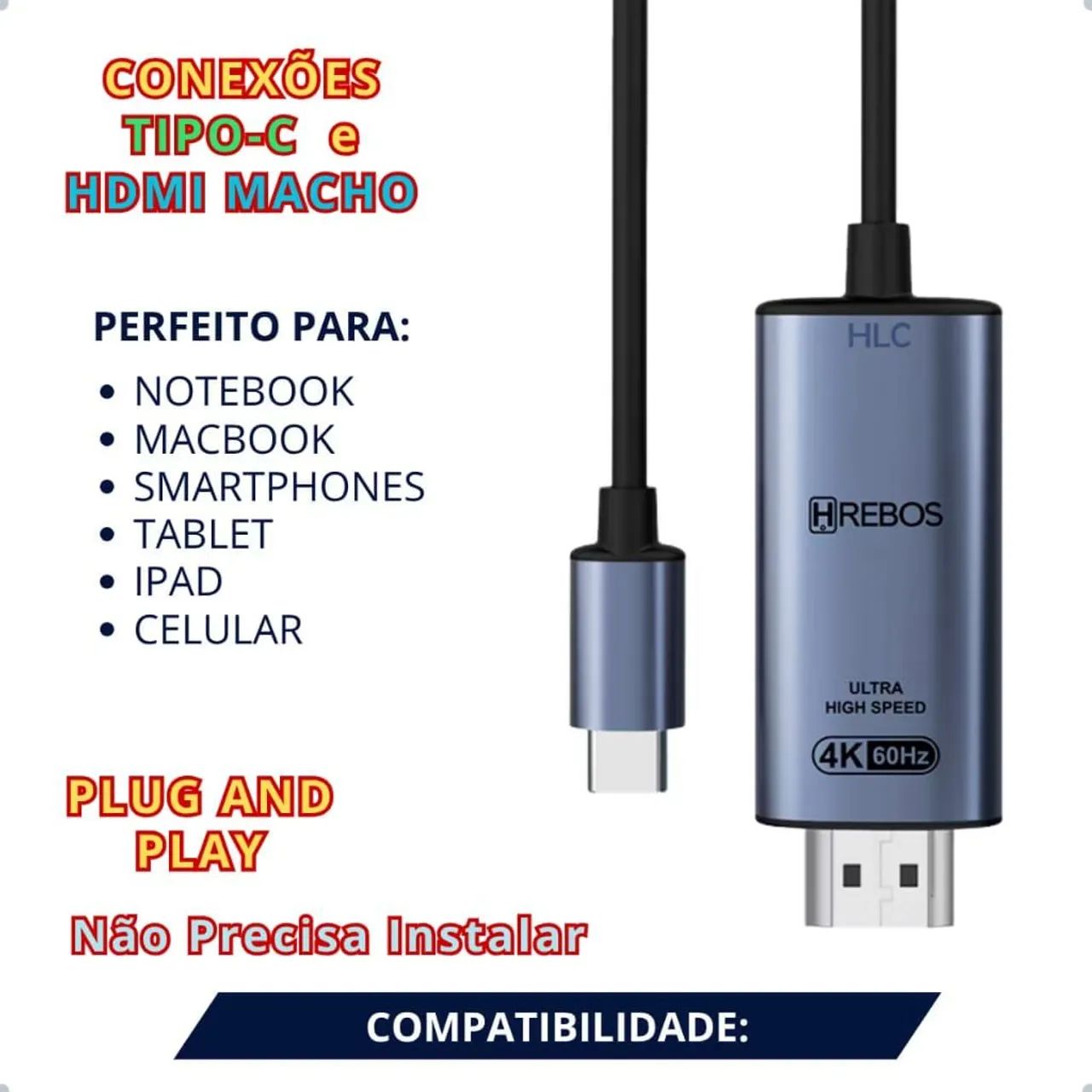 Adaptador Tipo C x HDMI - 4K 60hz 1,5m - Foto 2