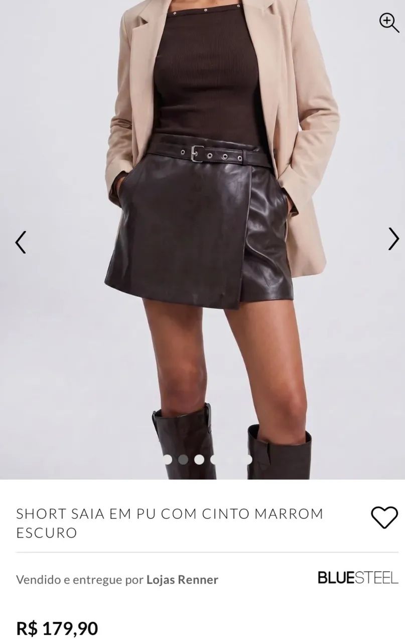 SHORT SAIA EM PU COM CINTO MARROM ESCURO