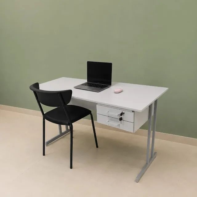 biro mesa slim com 1,20m na cor cinza com 2 gavetas com chave