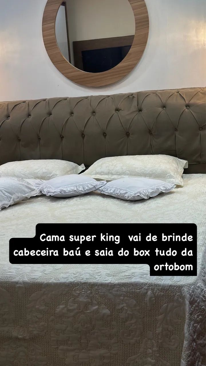 Cama super king com base e cabeceira baú