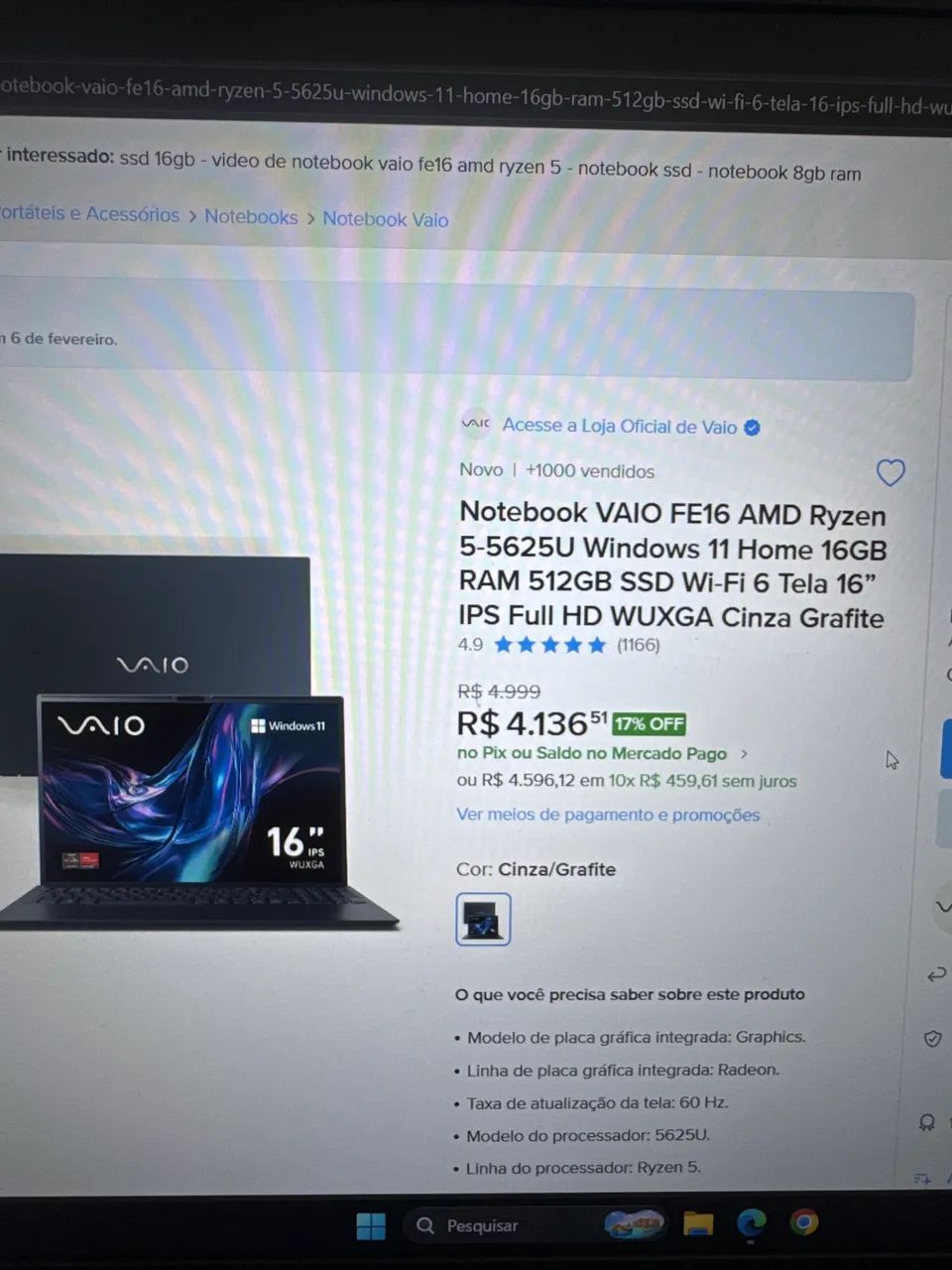 Notebook VAIO FE16 - COM GARANTIA DE FÁBRICA  - Foto 4