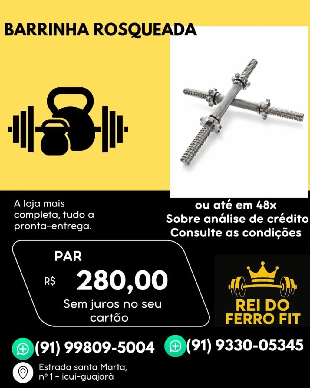 Par de barrinha maciça rosqueada