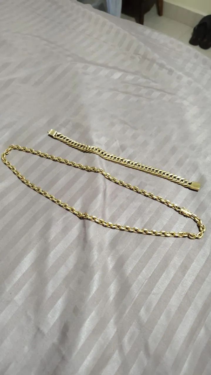 Conjunto de ouro 18k pulseira e corrente oca<br>Puls