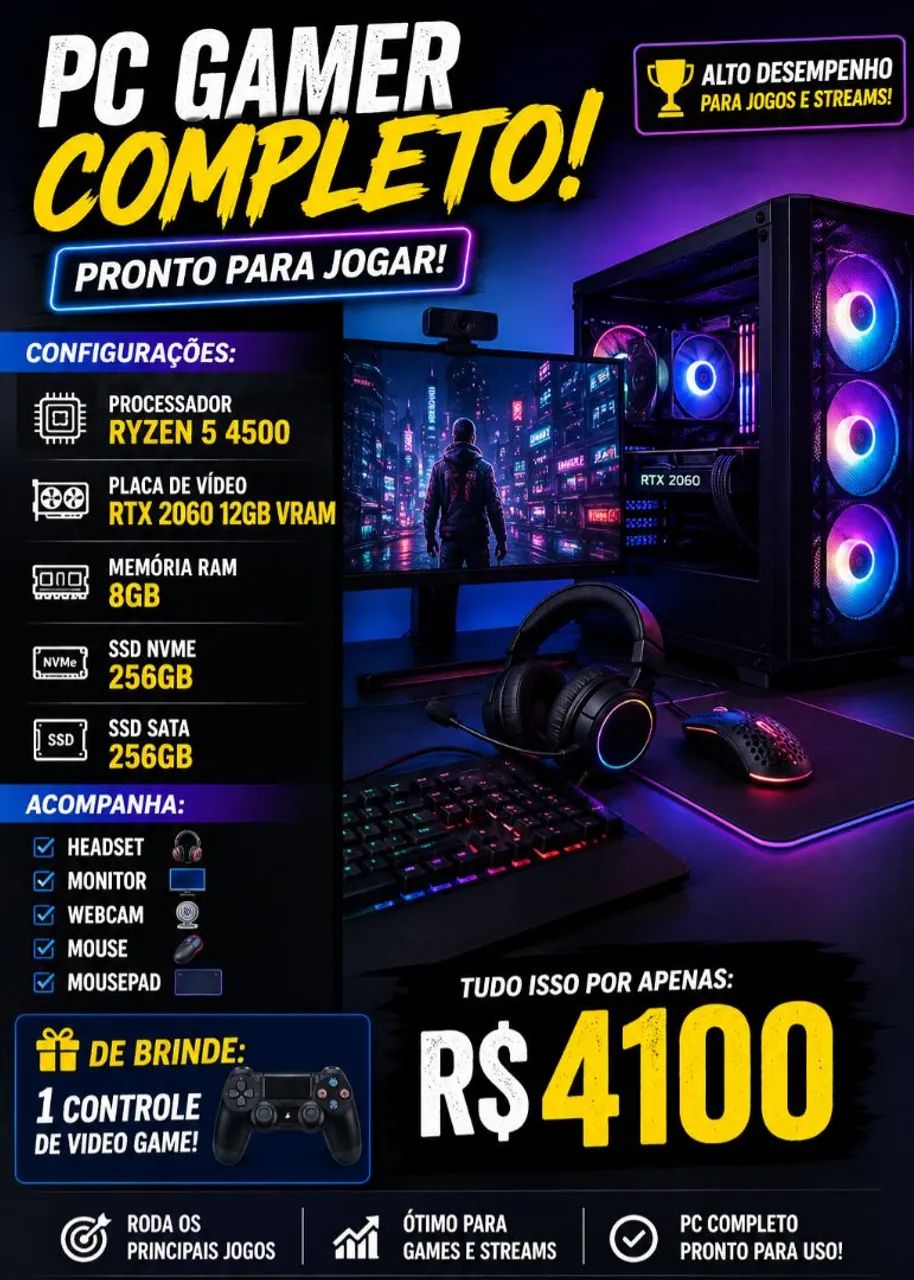 PC Gamer COMPLETO COM TODOS OS ACESSÓRIOS 