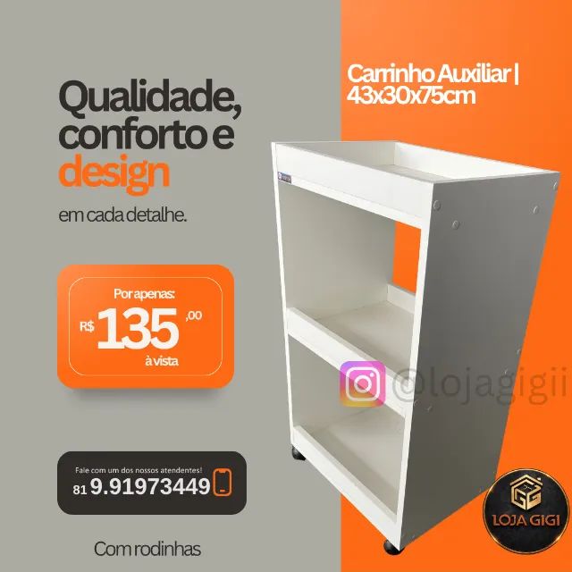 Carrinho Auxiliar com Rodinhas - Foto 2