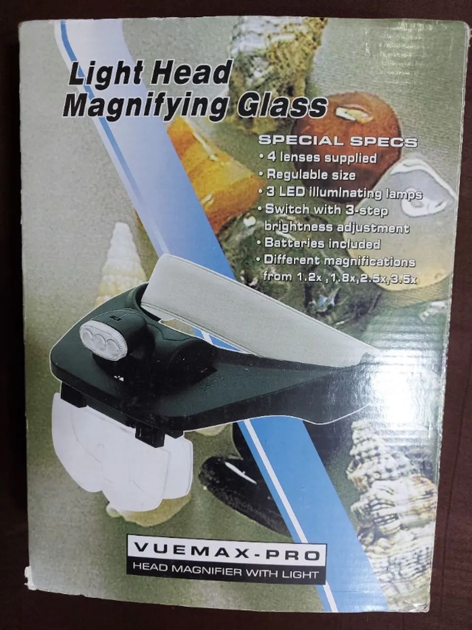 Lupa de cabeça profissional 4 lentes e 3 leds Vuemax Pro