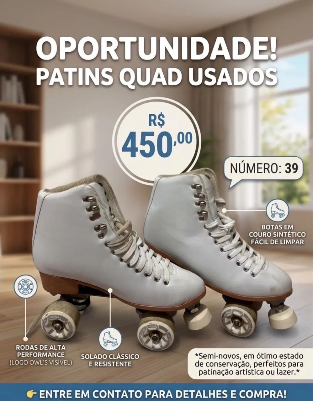 Patins semi novo em ótimo estado 