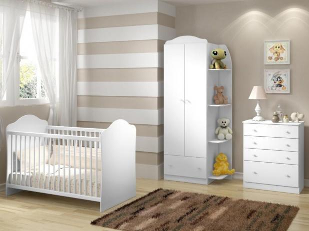Quarto de Bebê Completo com Berço Guarda-Roupa - e Cômoda Multimóveis Confete Luiza