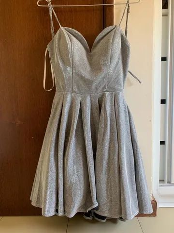 Vestido Brilhante Prata Metálico