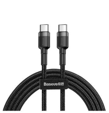 Cabo Turbo Duplo Tipo- C Baseus Cafule 60w 20v 2 Metros Cor Preto