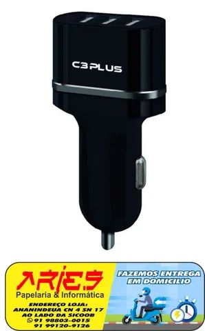 carregador veicular 3 portas usb 3.1a c3plus ucv-30bk