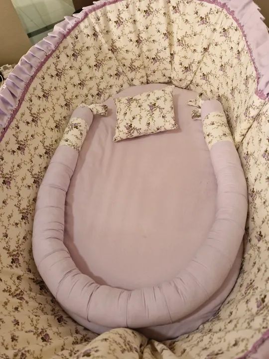 Berço de Vime Branco com kit decorado para menina - Foto 3