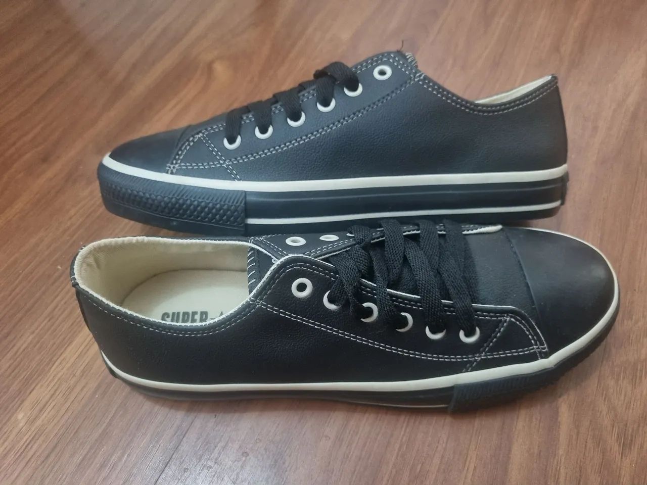 tênis super star de couro preto/preto