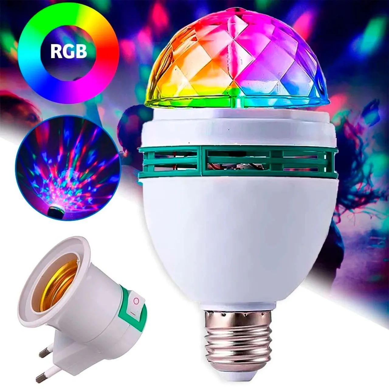 Lâmpada Giratória Colorida de Led RGB Com Adaptador Brinde - Foto 3