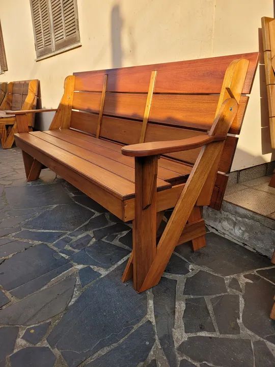 Banco que vira mesa em madeira de eucalipto com 2mts  - Foto 2