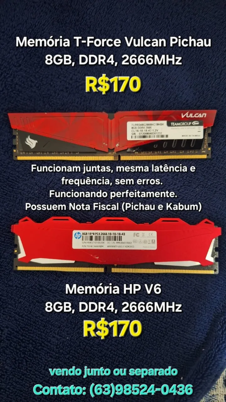 Memória RAM DDR4 2666MHz (2x8gb)