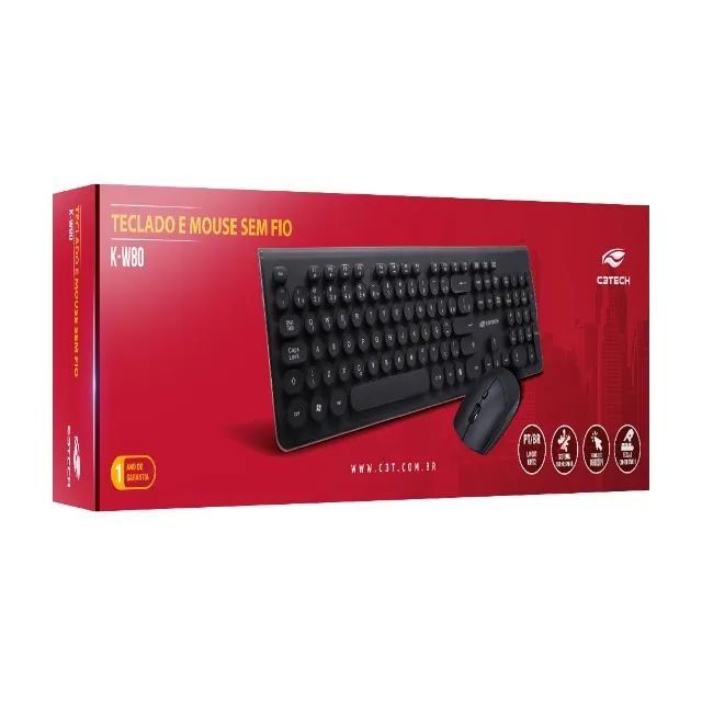 Kit Mouse e Teclado s/ Fio - C3Tech - K-W80BK - NOVO