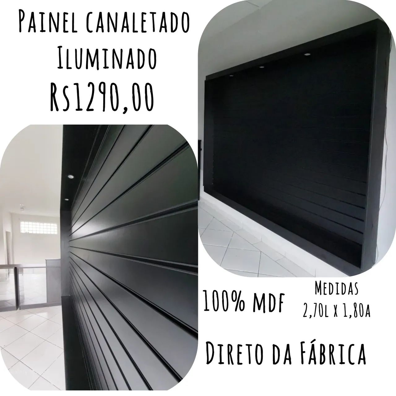 Painel Canaletato Iluminado 2,70x1,80m - 100% MDF