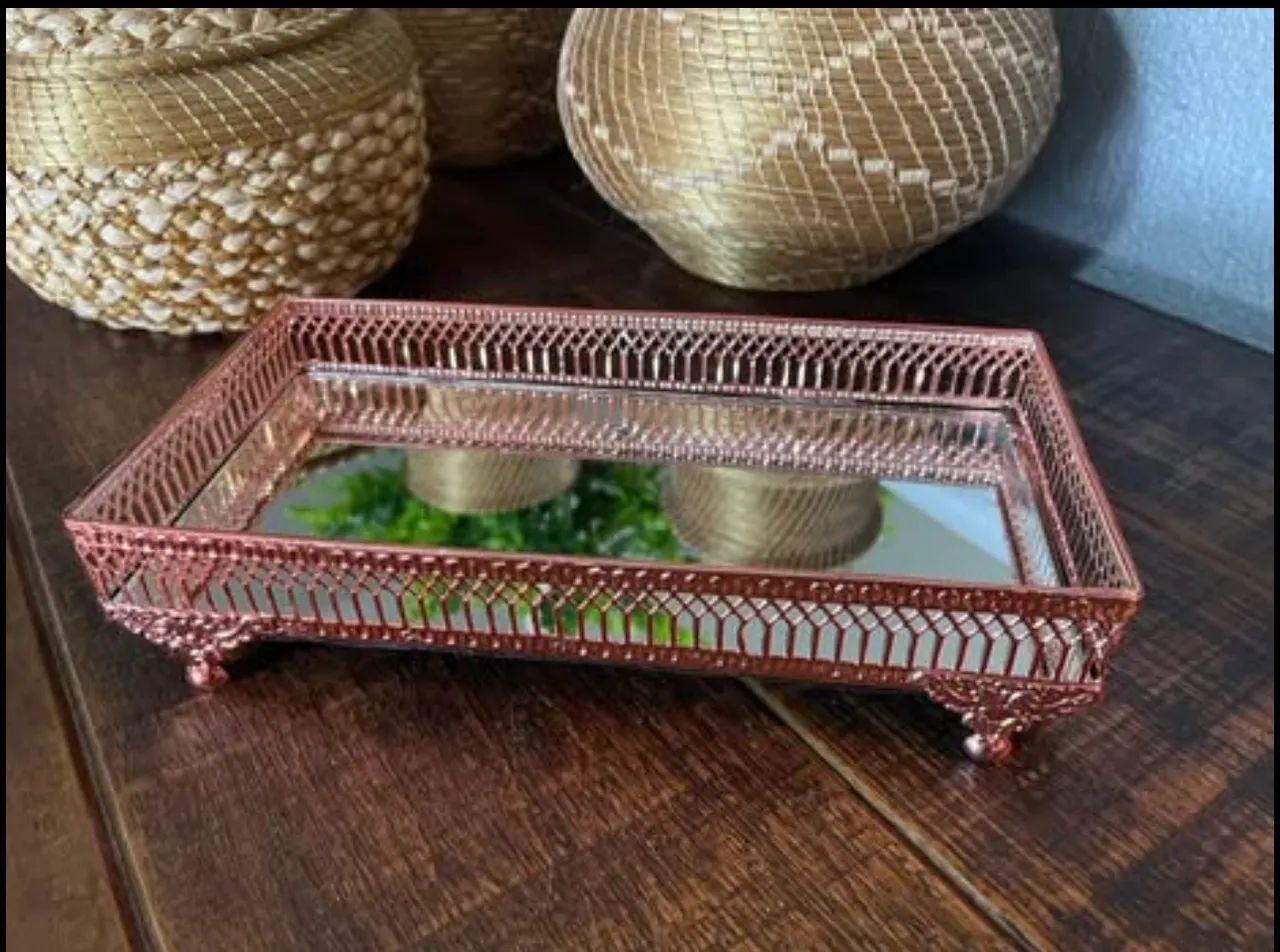 Bandeja Decorativa Rose Gold com Espelho - Foto 2
