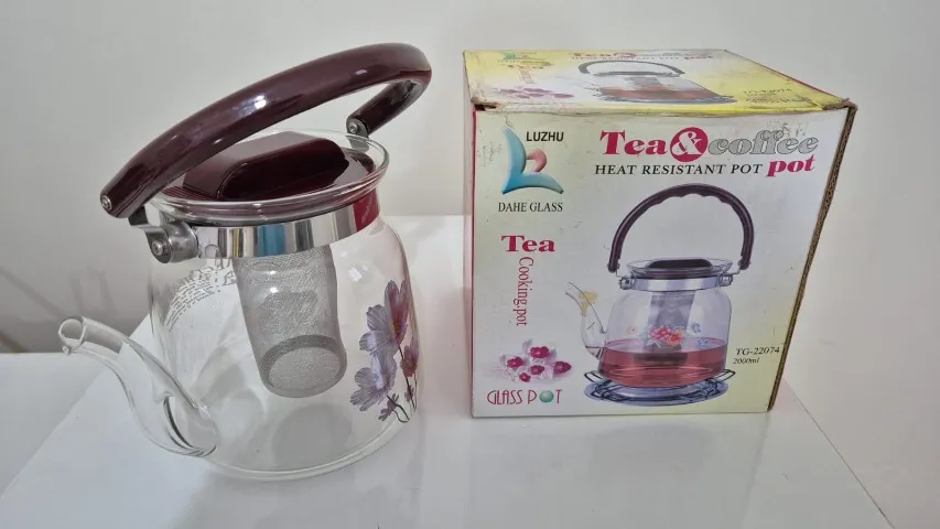 Chaleira Bule Vidro Floral Com Infusor 2000 ml