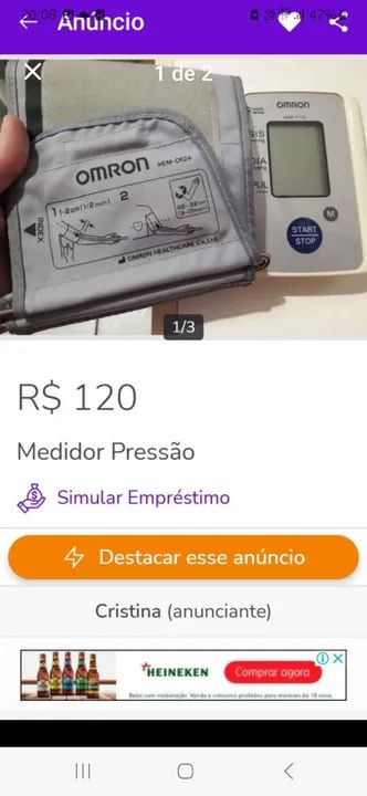 Medidor de Pressão OMRON - R$ 120