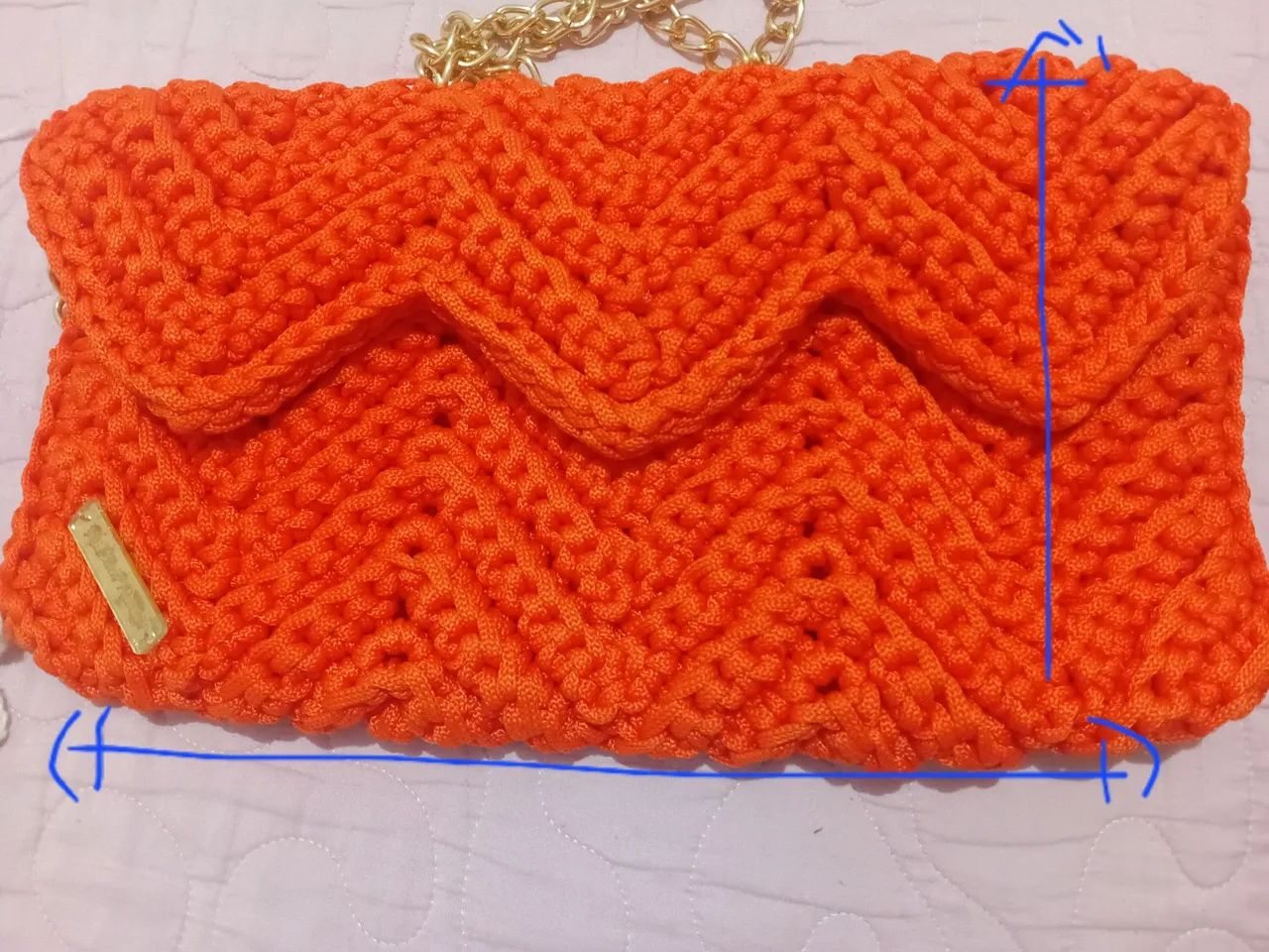Bolsa de Crochê Laranja com Design Chevron - Foto 3