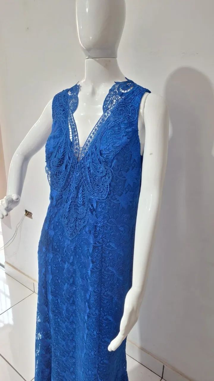 Vestido Longo Azul em Renda - Foto 2