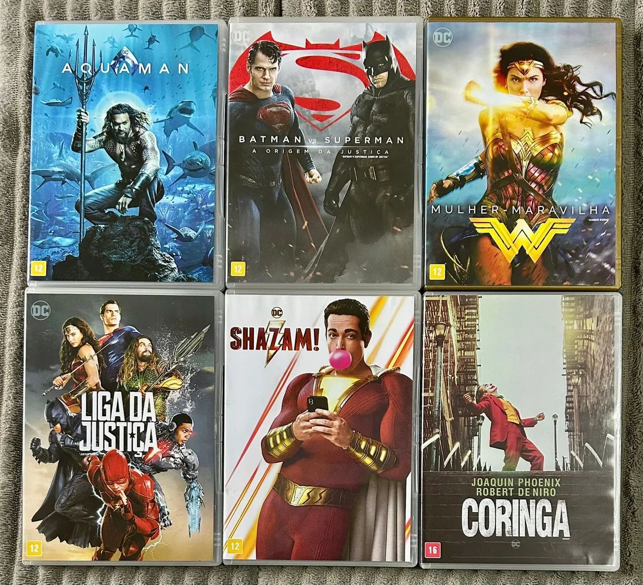 DVDS Lote com 6 Aquaman, Batman X SuperMan, Mulher Maravilha, L. Justiça, Shazam Coringa
