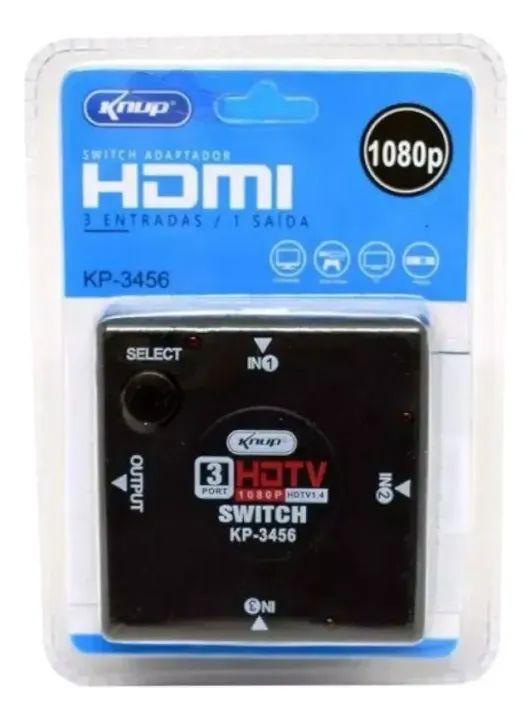 Divisor De Sinal Hdmi Com Switch 3x1 Áudio E Vídeo Uhd 1080