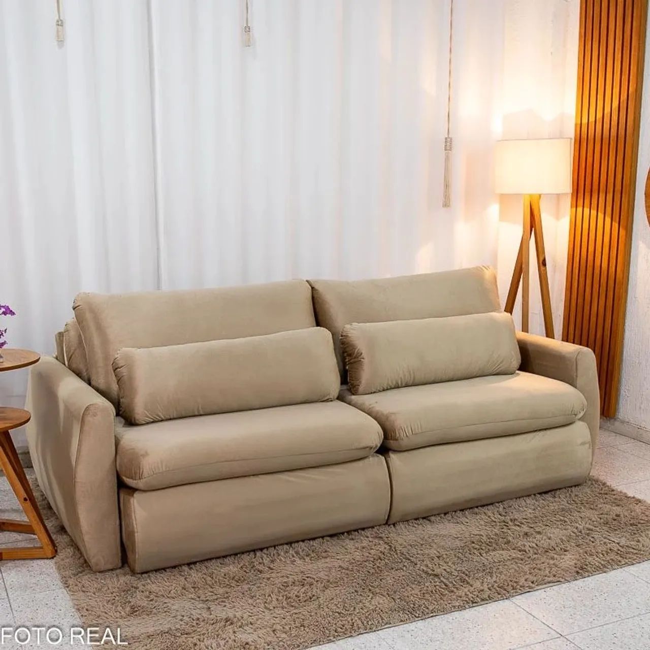 Sofá Retrátil Premium 2.30m Veludo Bege - Sem Caixa Produto Novo - Foto 3