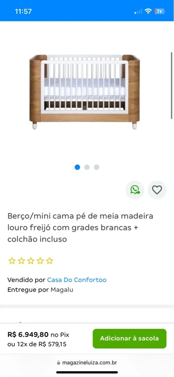 Berço Mini Cama Pé de Meia Madeira Freijó