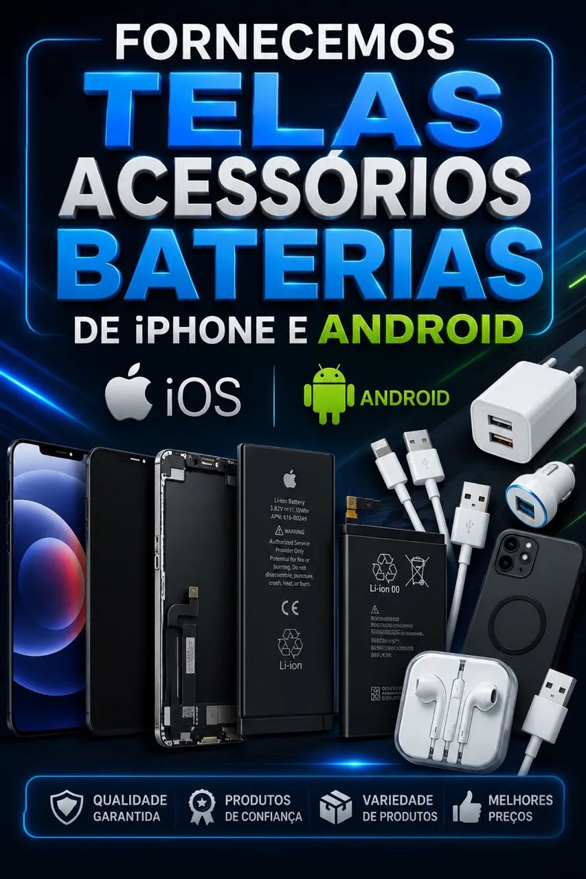 Fornecemos telas de celulares e baterias. iPhone e Android 