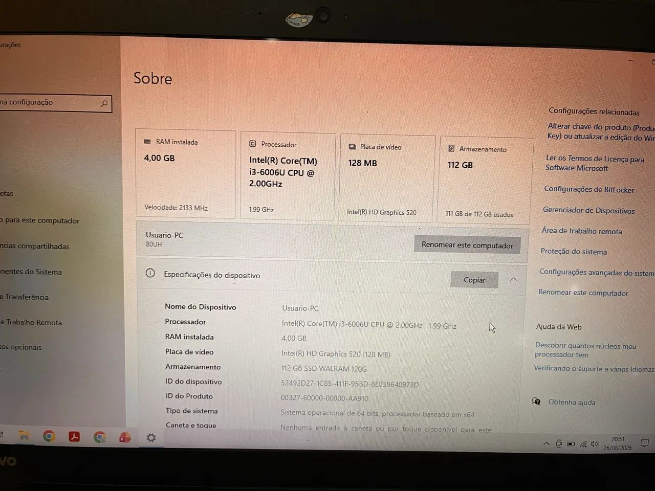 Notebook lenovo i3