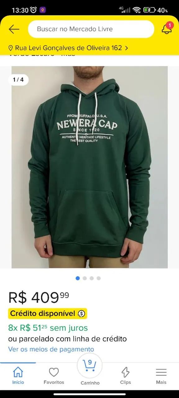 Blusa New Era nova verde moletom com capuz M - Foto 5