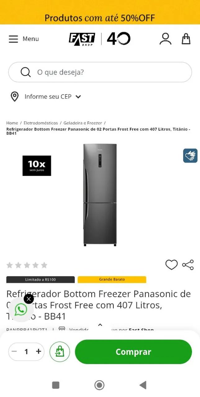 Geladeira Panasonic 407 litros nova