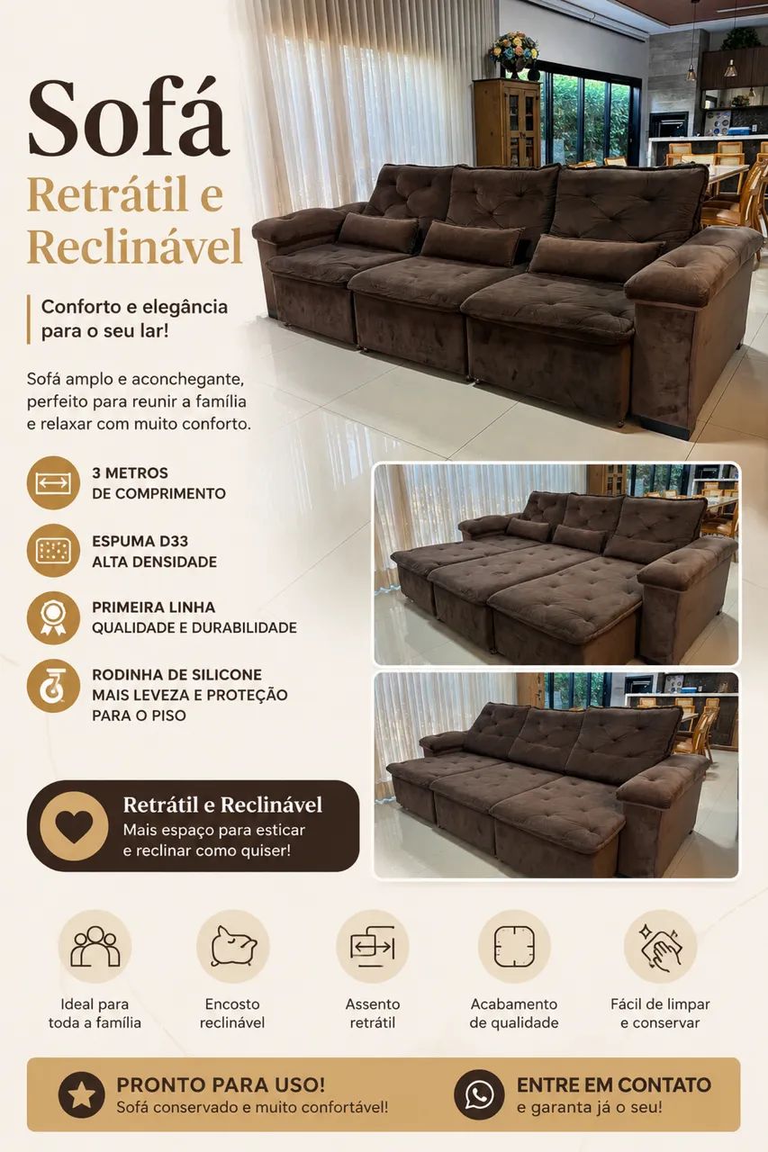 Sofá Retrátil e reclinável 