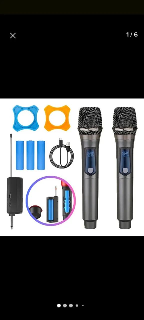 2Microfones sem fio, bluetooth,na caixa