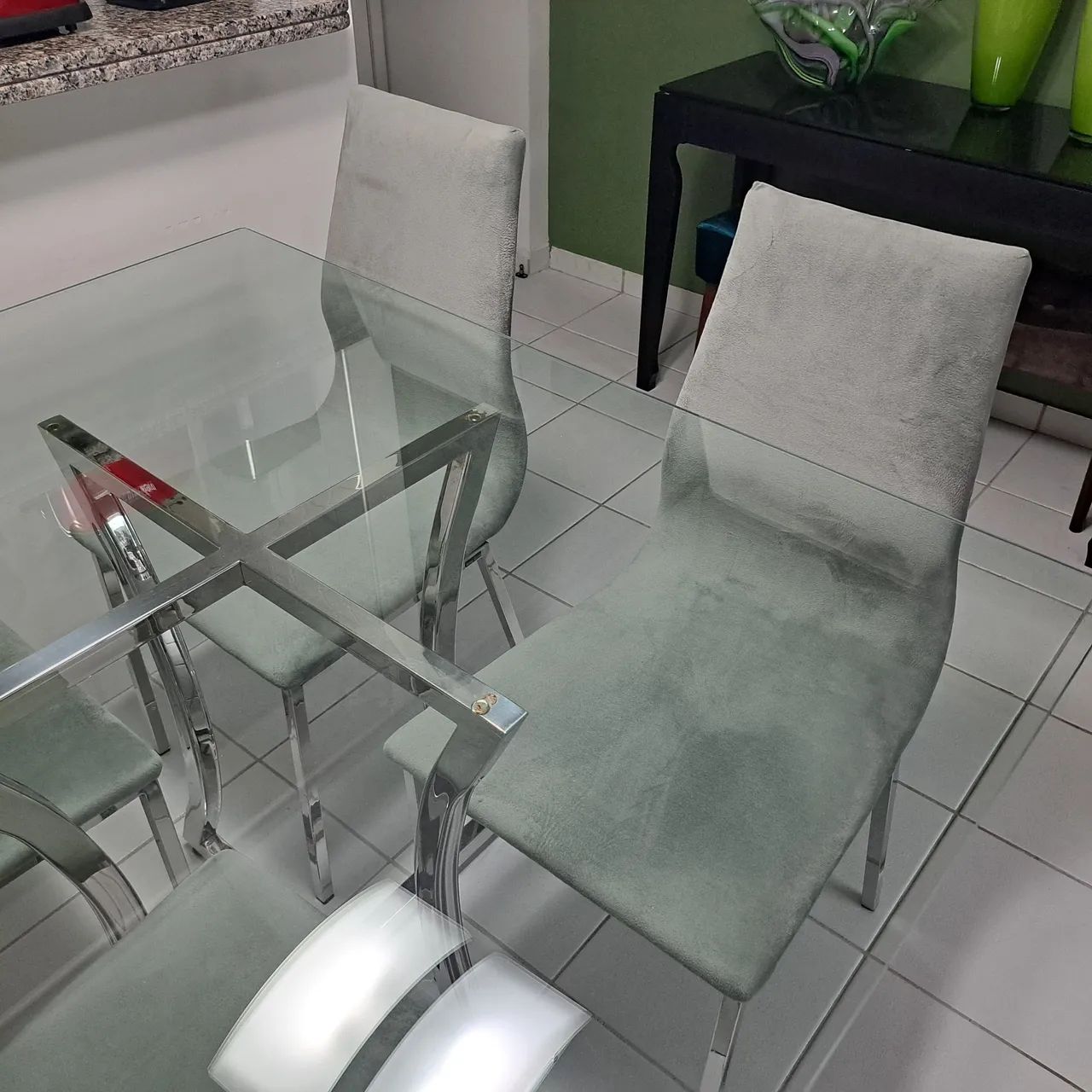 MESA DE VIDRO E AÇO (4 LUGARES) - Foto 2