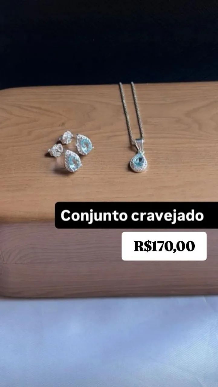 Conjunto (Colar + Brincos) Cravejo Prata 925 - Foto 2