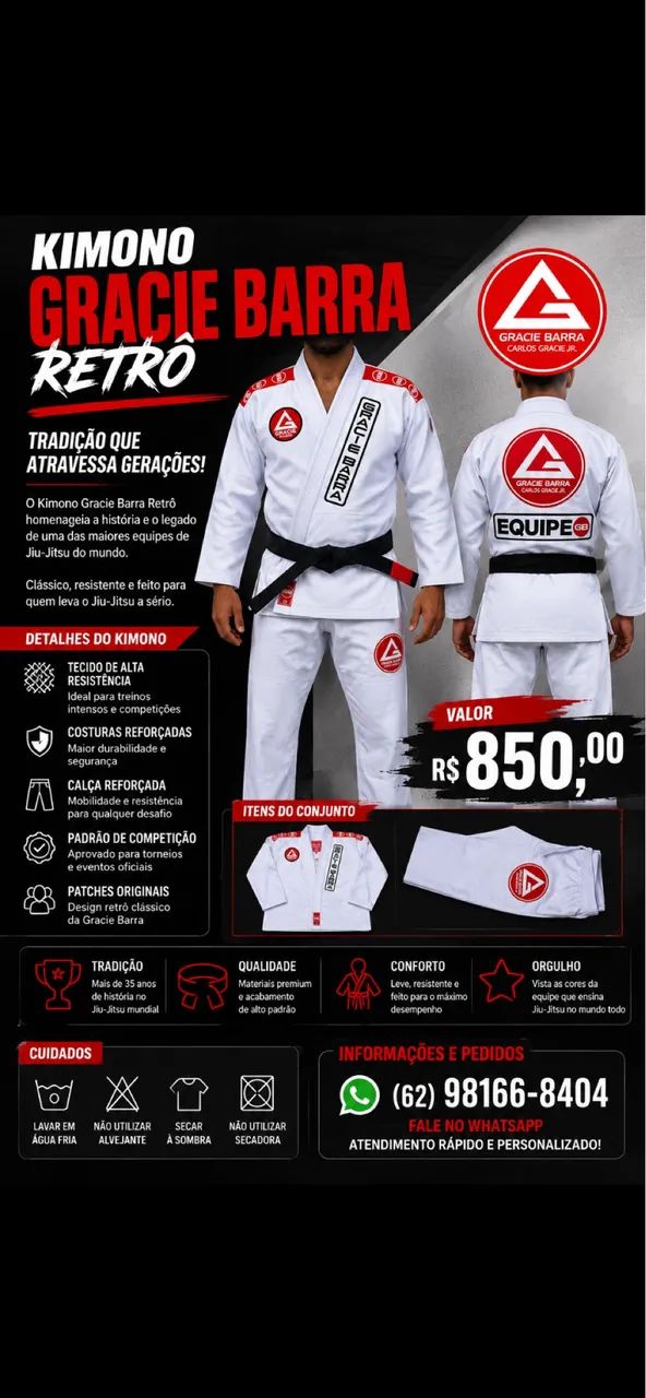 Vende Kimono Gracie Barra retrô 