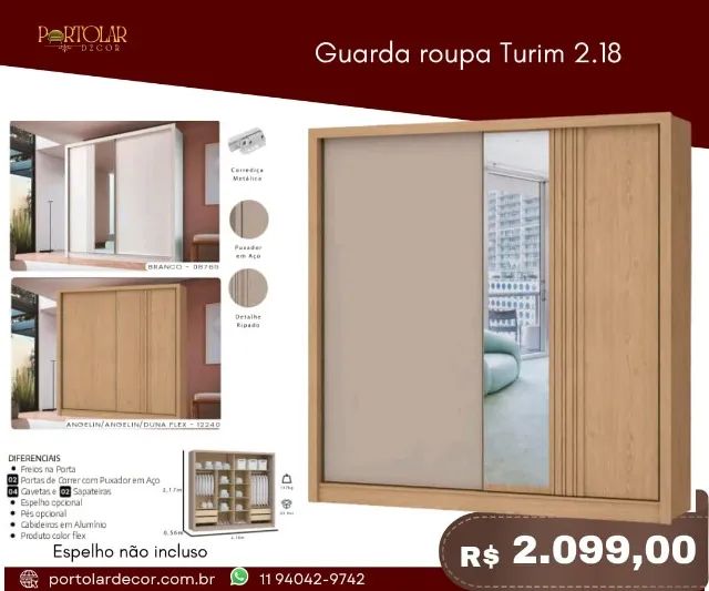 Guarda Roupa Turim 2.18, a pronta entrega 