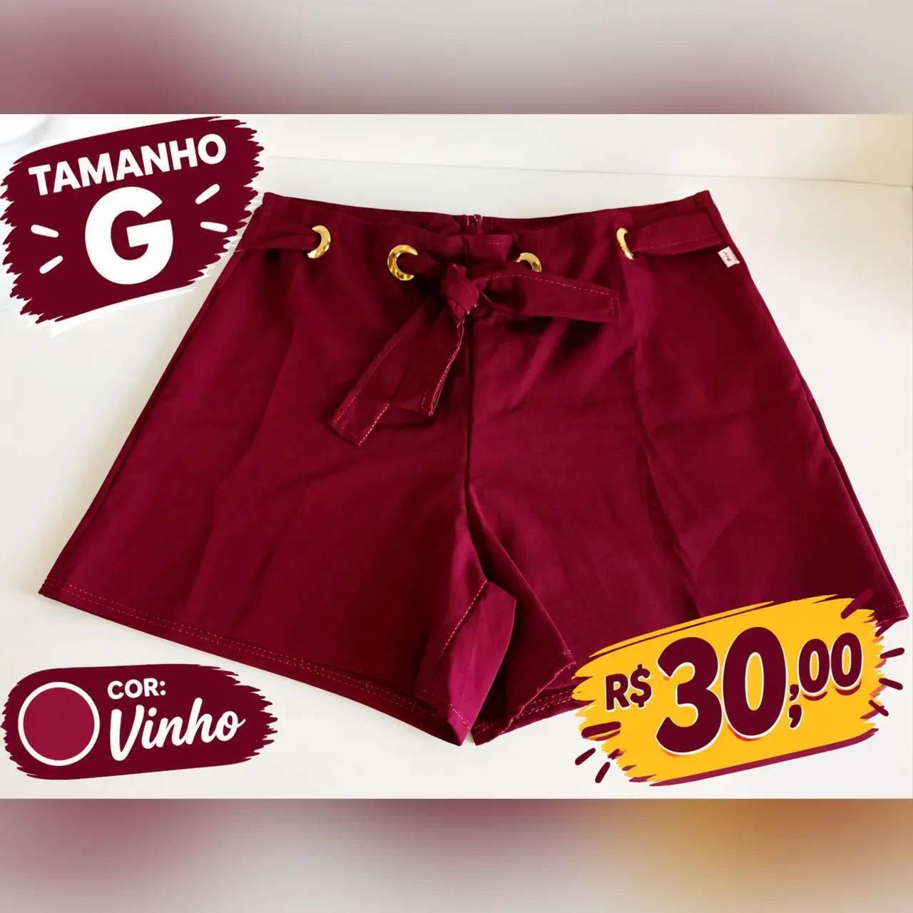 Short Vinho Tam G ( Aceito Cartão )