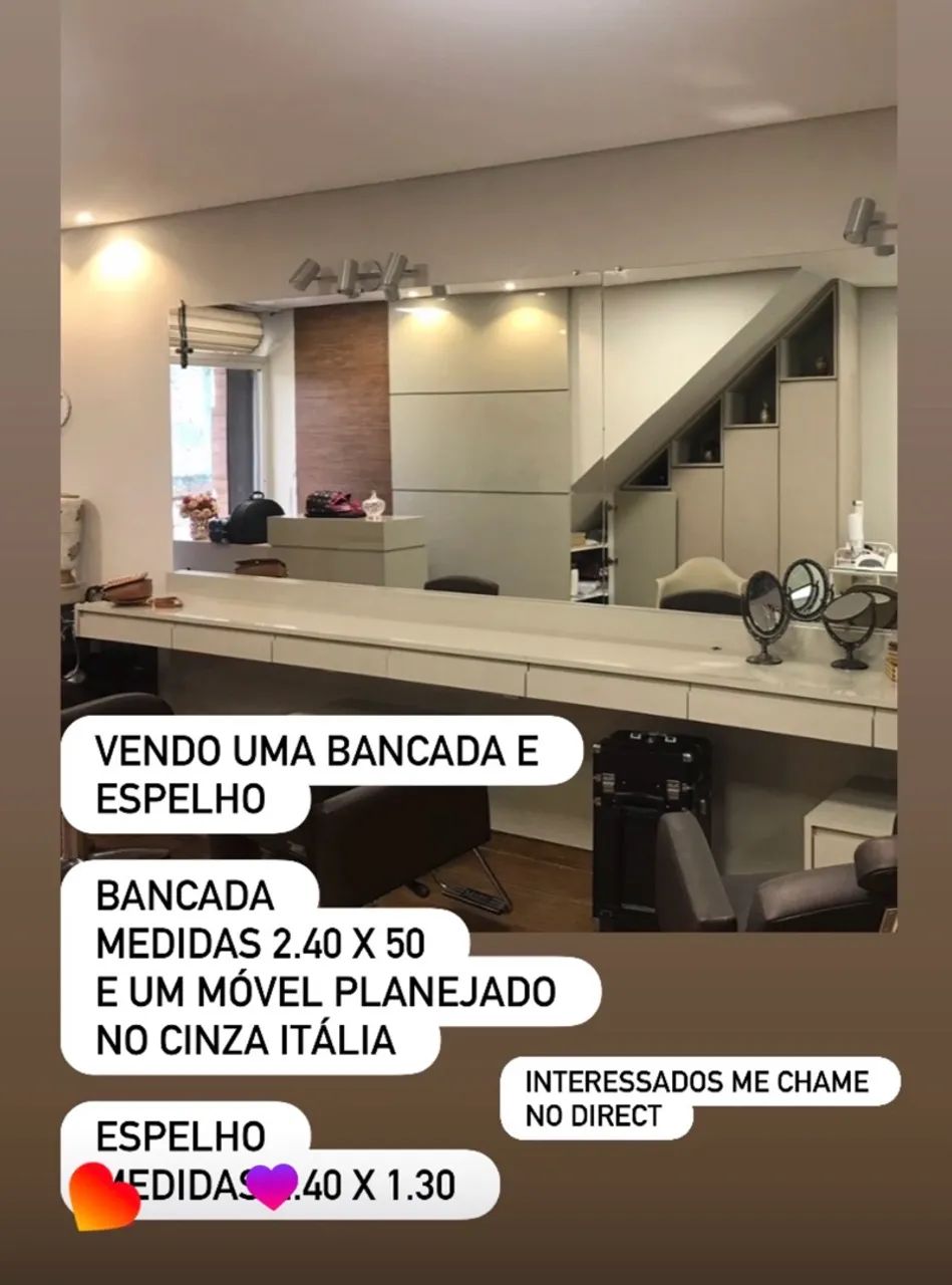 Bancada de salão móvel planejado com espelho 