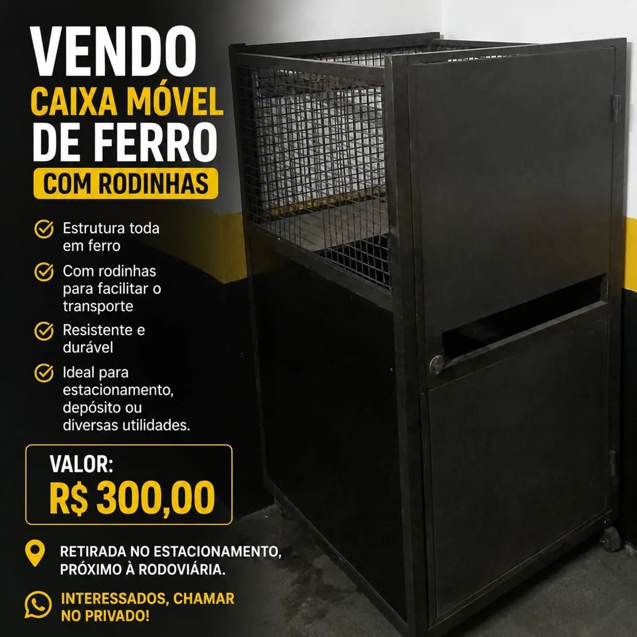 Caixa móvel de ferro para eventos 