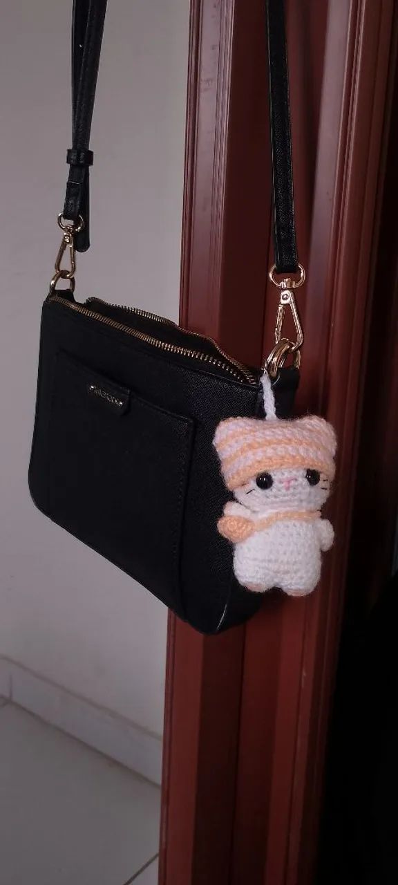 Chaveirinho de crochê de gatinho (Branco)