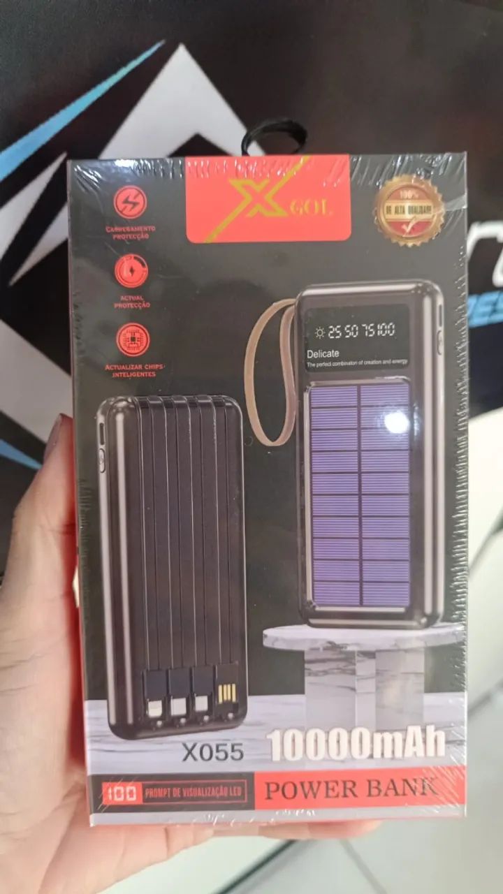 Carregador Portátil Power Bank Solar 10.000mah Com cabos 5 Em1 LED lanterna X055 - Entrega
