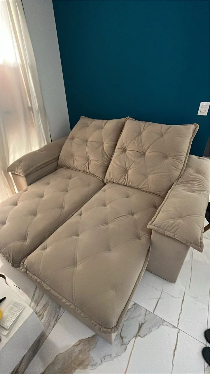 Sofá Retrátil e Inclinável Premium 1,90m Impermeabilizado Bege  - Foto 2