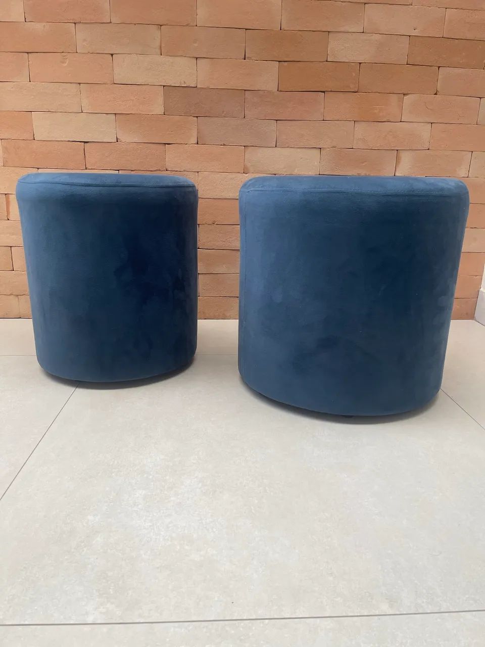 Puffs Banqueta Redondo Veludo Azul