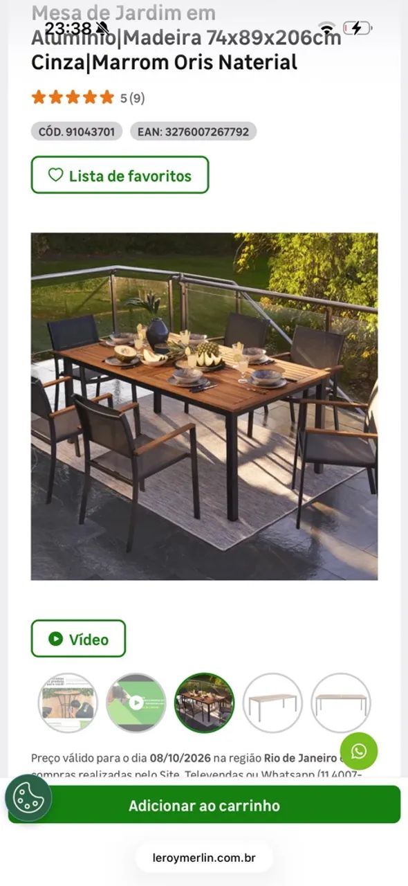 Mesa de Jardim em Alumínio Retangular 74x89x206cm - Foto 2