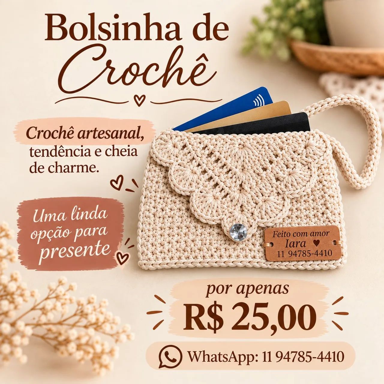 Bolsinhas de cartão de crochê 